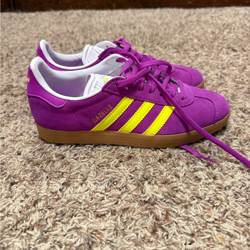Adidas Gazelle Purple with Yellow Stripes